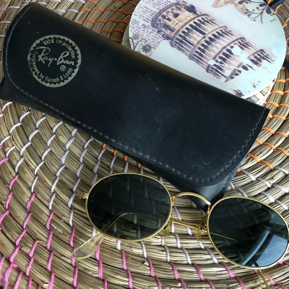 Vintage Bausch & Lomb Ray-Ban Gold Tone Oval Green Shade Sunglasses - Picture 3 of 15